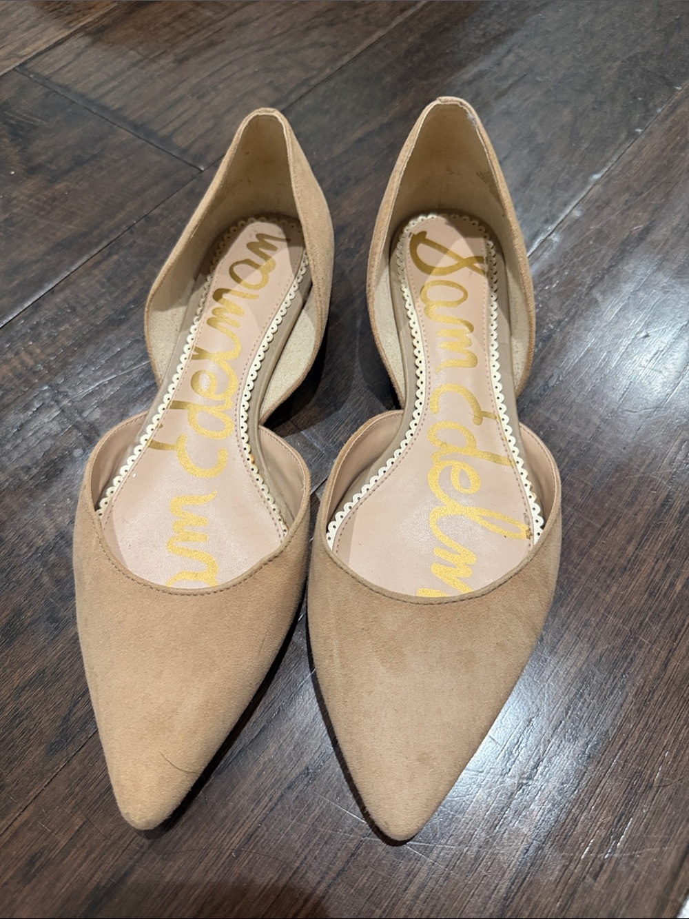 Sam Edelman Beige Suede Pointed D'Orsay Flats